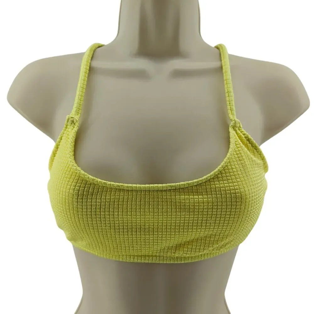 Vintage Electric Beach Jantzen Bright Yellow Waffle Bikini Top Womens Medium